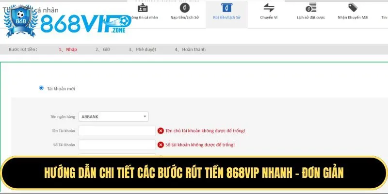 Các bước rút tiền 868VIP nhanh - đơn giản