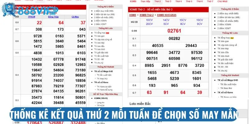 Thống kê kết quả thứ 2 mỗi tuần để chọn số may mắn